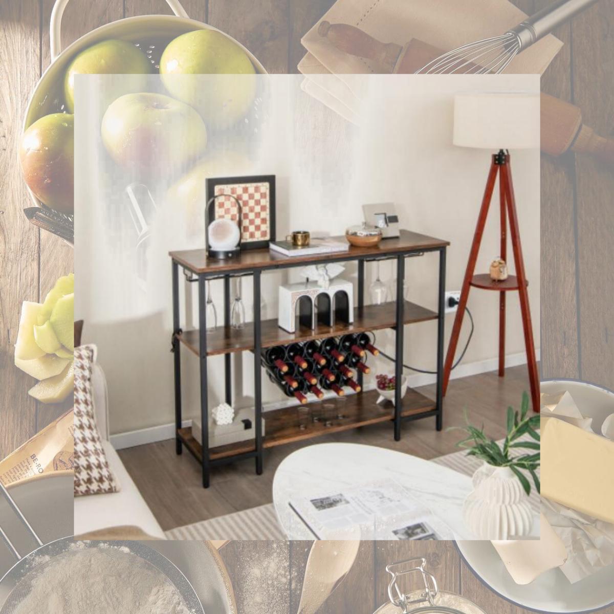Picture of Total Tactic JV11142US-CF Industrial Wine Rack & Bar Cabinet with Storage Shelves, Brown