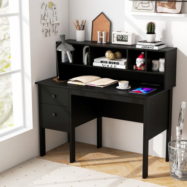 CB10530US-DK- 48 in. Computer Desk with Drawers Power Outlets, Black
