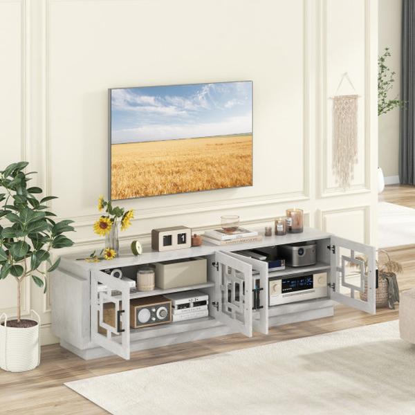 HV10587WH 4-Door TV Stand for Up to 75 in. TV Media Console Table with Adjustable Shelves, Oak
