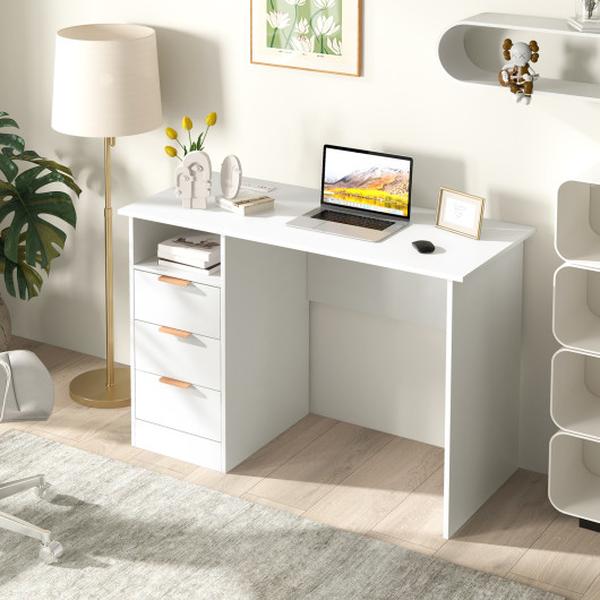 CB10692US-WH Home Office Desk with Power Outlet 3 Storage Drawers & Open Compartment, White