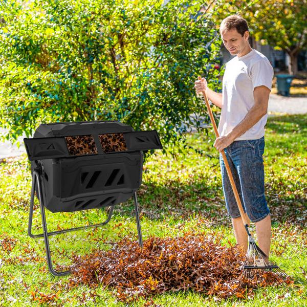 GT4159DK 360 deg Rotatable Tumbling Composter with 2 Sliding Doors, Black