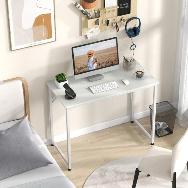 JV11014WH 40 in. Small Computer Desk with Heavy-Duty Metal Frame, White