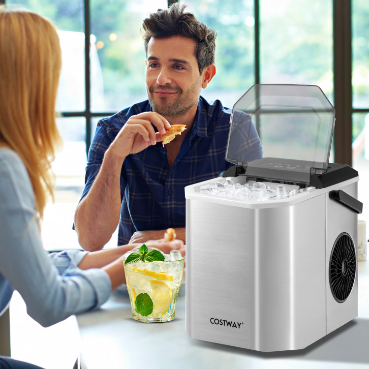 Picture of Total Tactic ES10379US-SL Ice Maker Countertop with Self-Cleaning for Home Kitchen Office Party - Silver