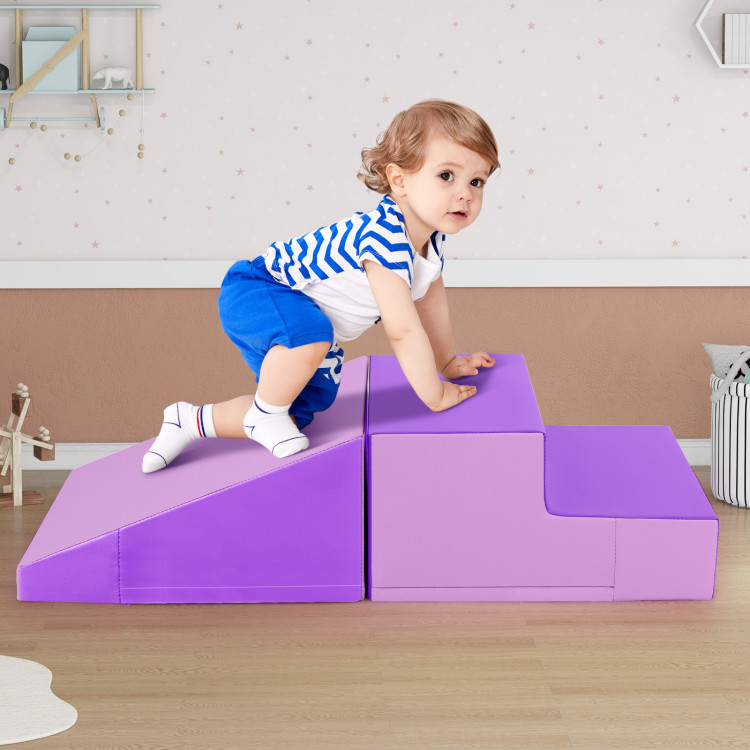 FH10117PU Step & Slide Climber for Infants & Toddlers Baby Soft Play Set Foam Blocks - Purple - 2 Piece