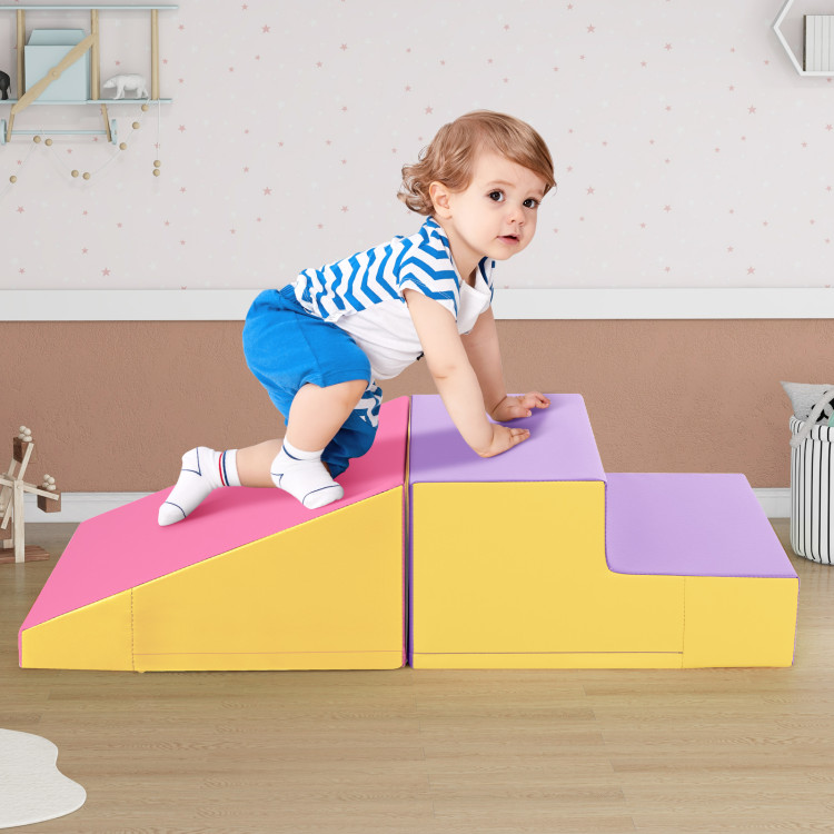FH10121OF Step & Slide Climber for Infants & Toddlers Baby Soft Play Set Foam Blocks - Yellow - 2 Piece