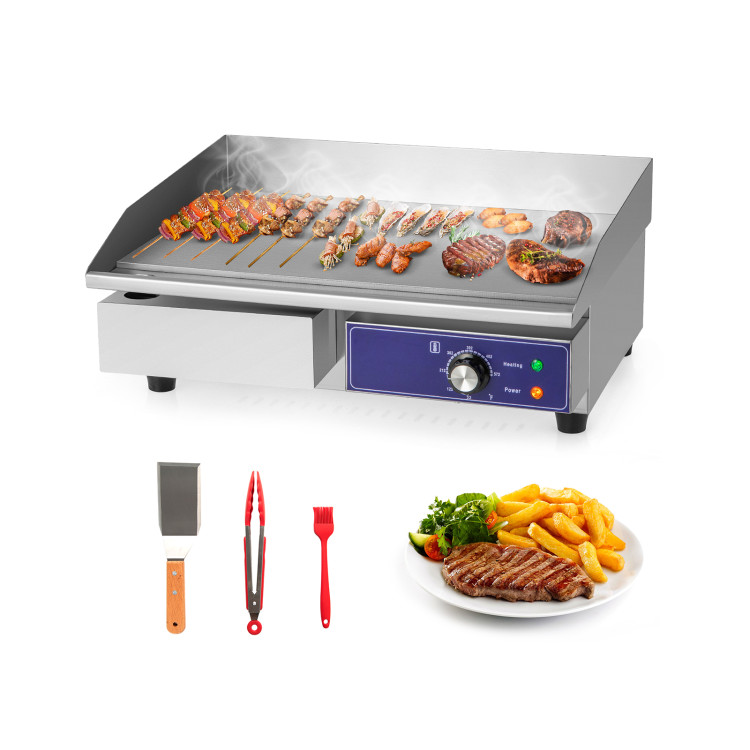 Picture of Total Tactic FP10826US-SL 22 in. Countertop Electric Griddle 2000W 110V Commercial Stainless Steel Grill - Silver