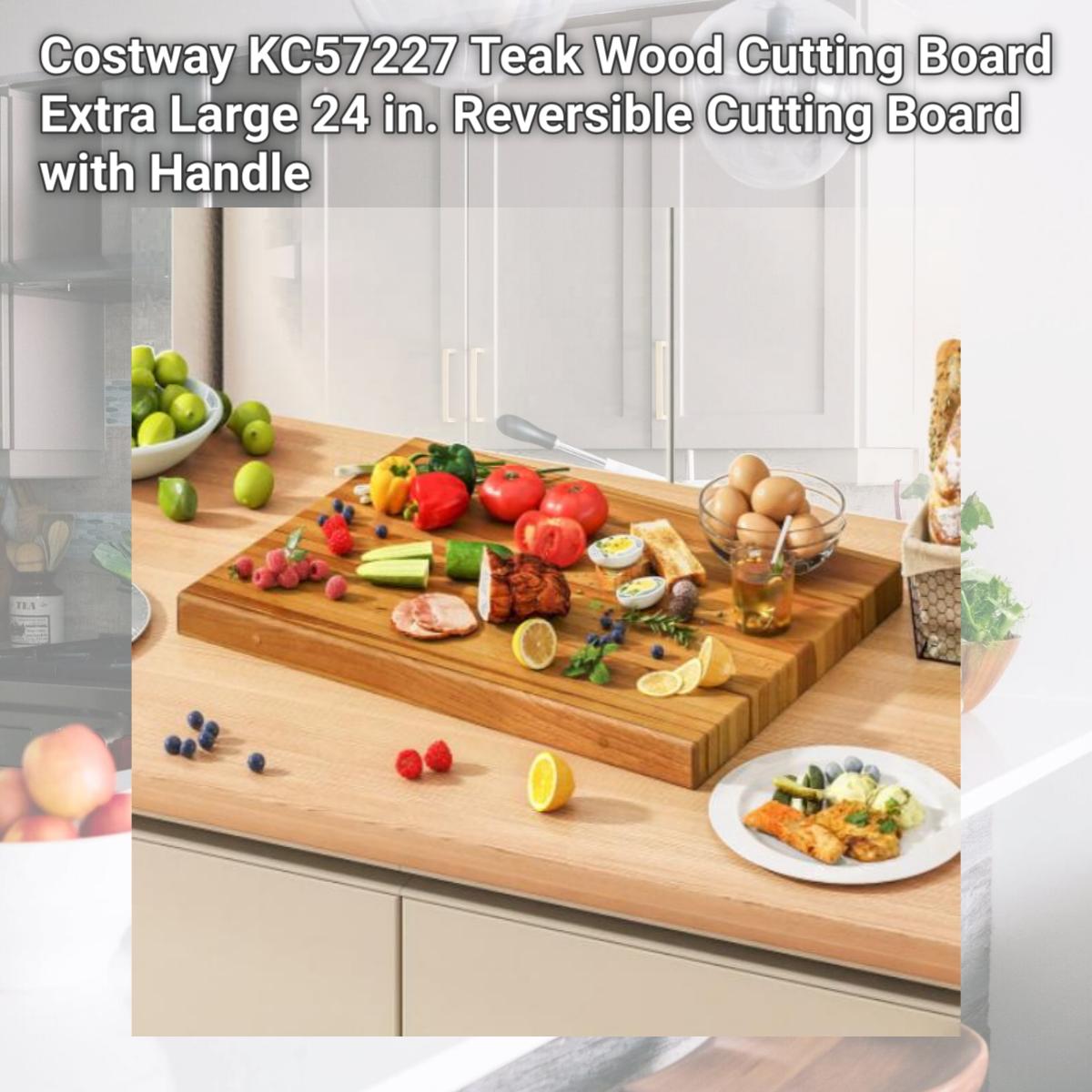 Picture of Costway KC57227 Teak Wood Cutting Board Extra Large 24 in. Reversible Cutting Board with Handle