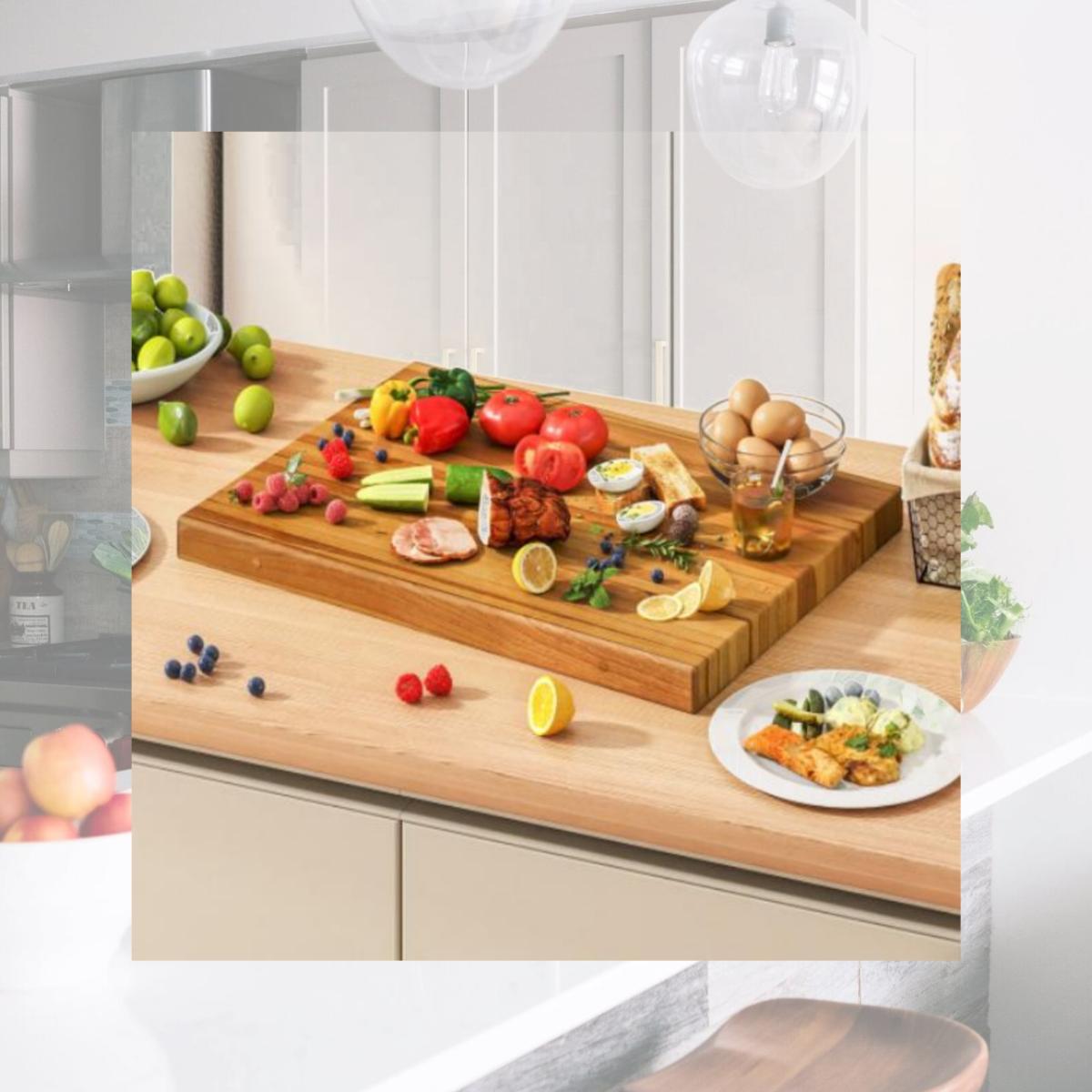 Picture of Costway KC57227 Teak Wood Cutting Board Extra Large 24 in. Reversible Cutting Board with Handle