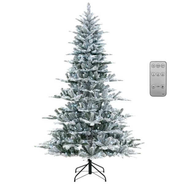 CM24964US-M 7 ft. Snow Flocked Artificial Christmas Tree with Cool White LED Lights