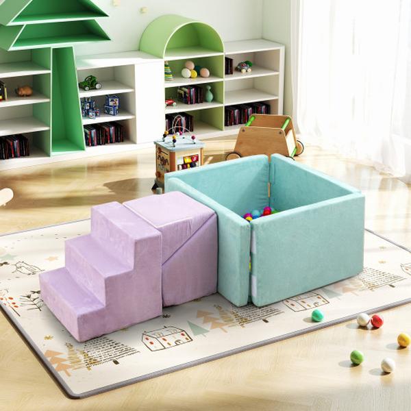 HV10435-A 3-in-1 Suede Fabric Soft Play Set Foam Climbing Blocks for Toddlers - Purple