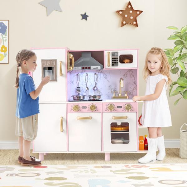 TP10302PI Wooden Kitchen Playset with Ice Maker & Sounds for Ages 3 Years & Up - Pink