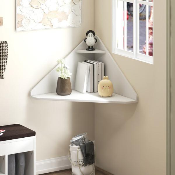 CB10850WH Floating Triangular Corner Computer Desk with Storage Shelf - White