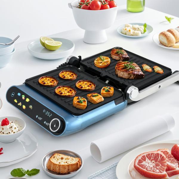 Picture of Costway ES10373US-BL 1200W Panini Press Grill with LED Display & 7 Grilling Modes - Blue