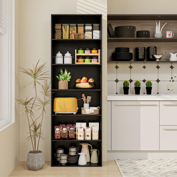 CB10806DK 6-Tier Bookcase with 6 Open Shelves & Anti-Toppling Kits - Black