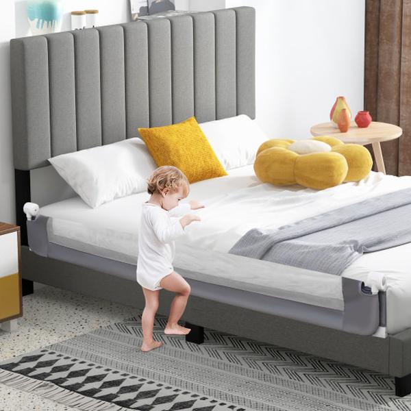 BS10050GR 71 in. Foldable Swing Down Baby Bed Guard Rail with Adjustable Safety Strap - Gray