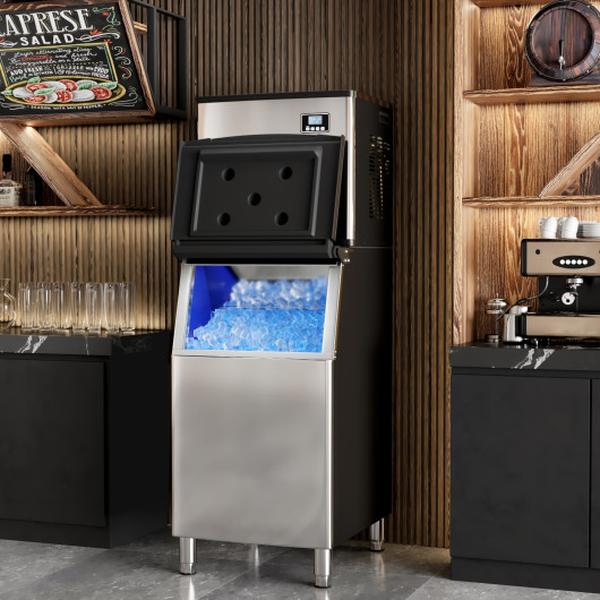 Picture of Costway FP10857US-SL- 418 lbs per 24 Hour Commercial Ice Maker Machine with 200 lbs Storage Bin - Silver