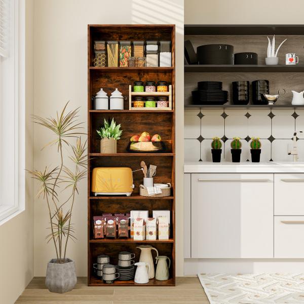 CB10806CF 6-Tier Bookcase with 6 Open Shelves & Anti-Toppling Kits - Rustic Brown