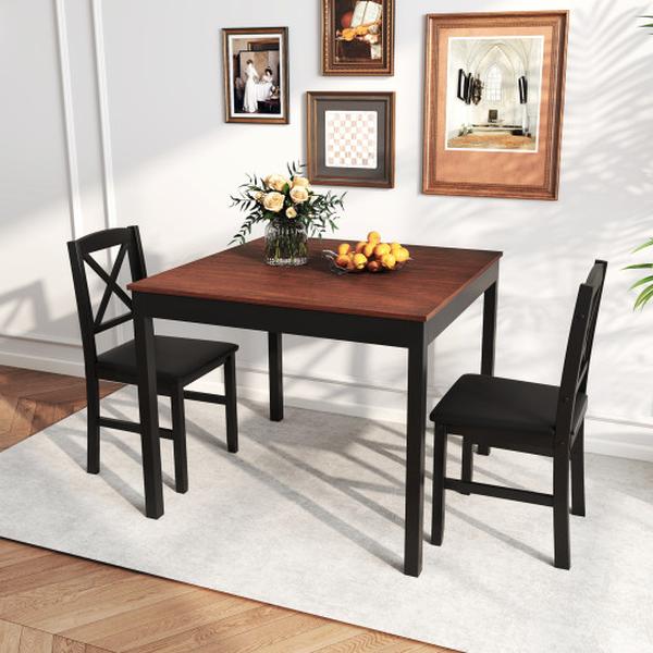 JV12412BN Dining Set with Wooden Square Kitchen Table for 2 People - Brown - 3 Piece