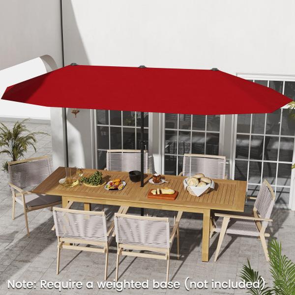 NP12227WN 13 ft. Large Patio Outdoor Double-Sided Table Market Umbrella with Crank Handle - Red