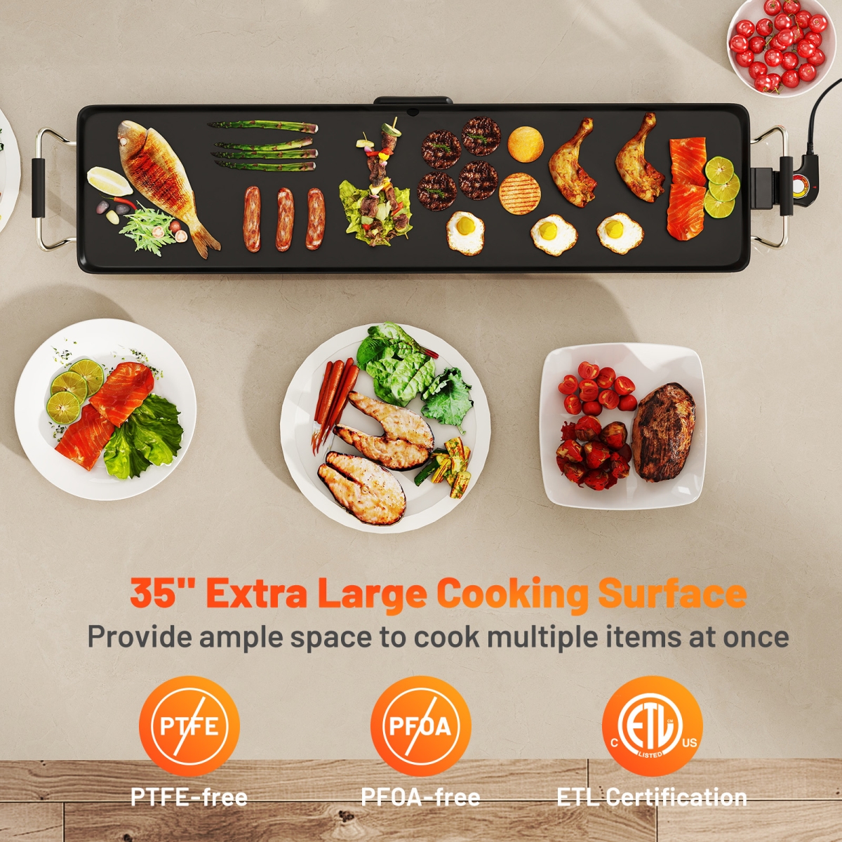 Picture of Costway ES10484US 35 in. Large Electric Griddle Nonstick BBQ Grill with Adjustable Temperature - Medium