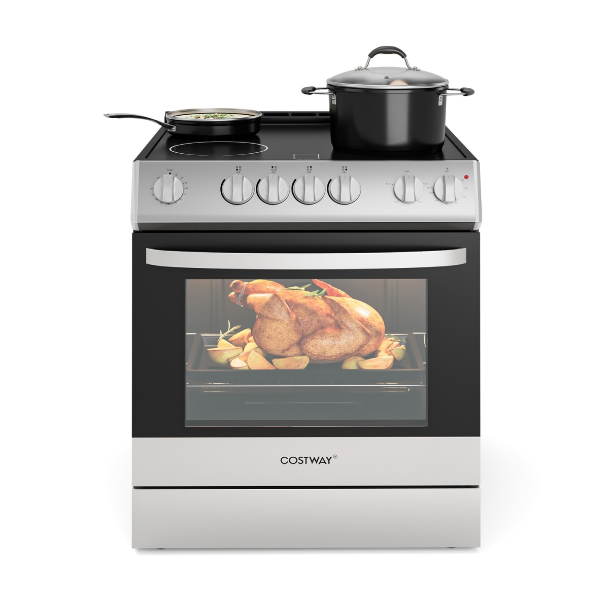 Picture of Costway FP10856WL-SL 30 in. Freestanding & Slide-in Kitchen Stove with 4 Burners Ceramic Cooktop - Silver