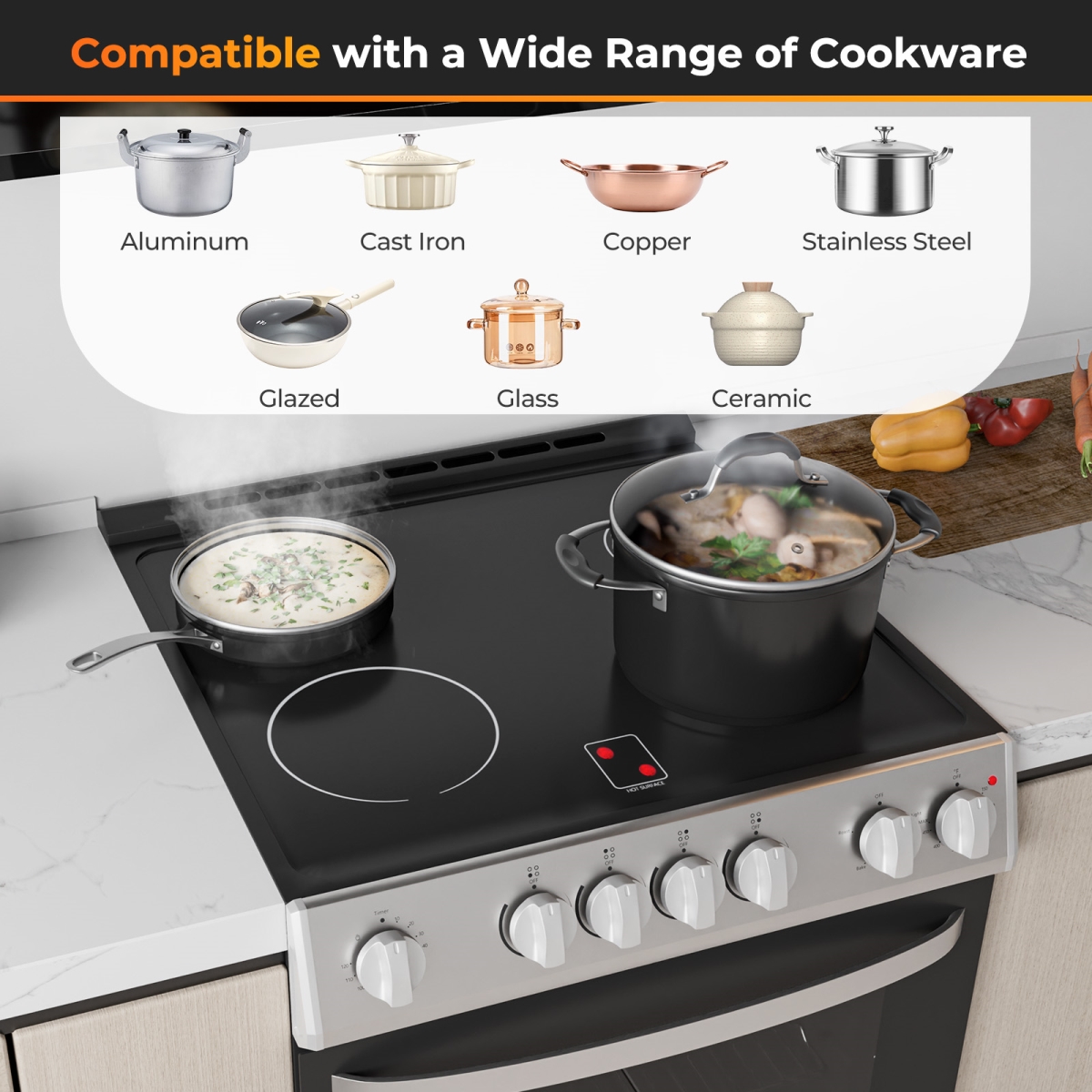 Picture of Costway FP10856WL-SL 30 in. Freestanding & Slide-in Kitchen Stove with 4 Burners Ceramic Cooktop - Silver