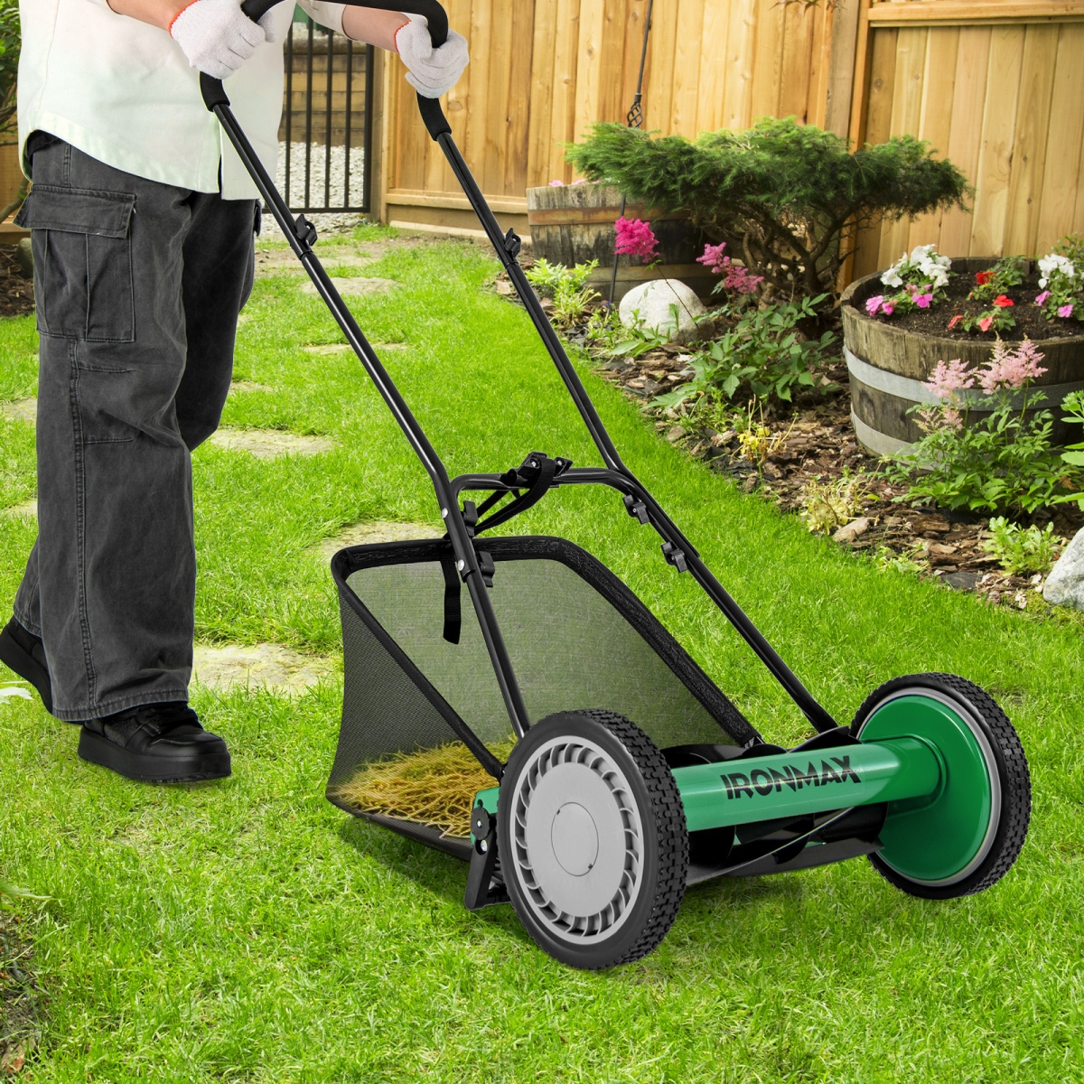 GT4314GN 16 in. Push Lawn Mower with 5 Steel Blades & Grass Catcher Bag - Green