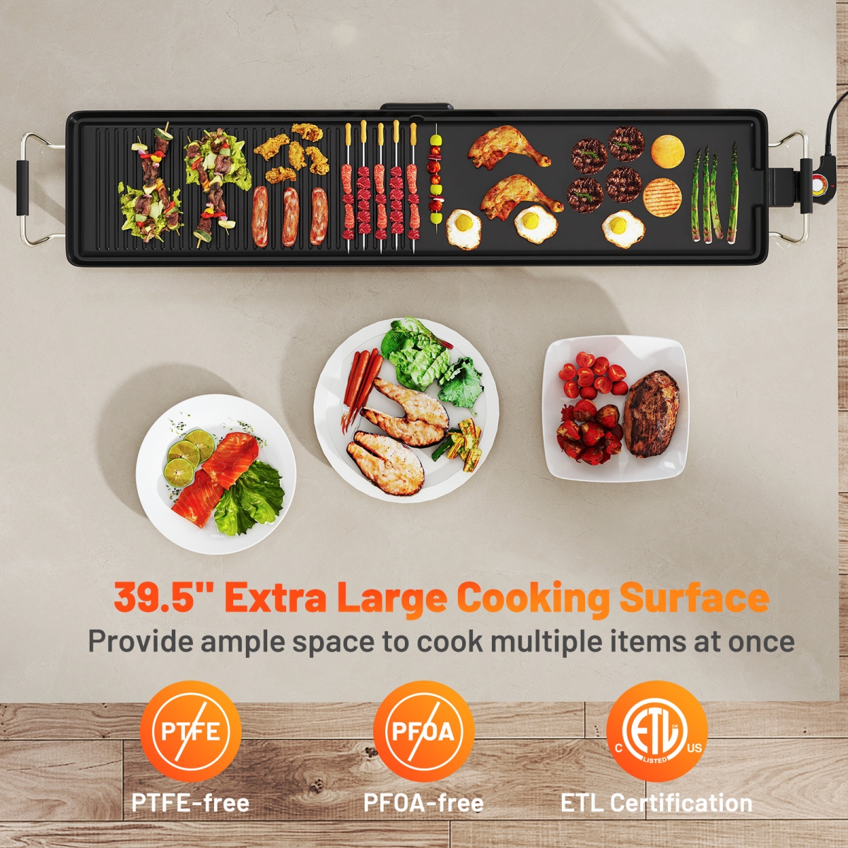 Picture of Costway ES10478US 39.5 in. Extra Large Electric Griddle with 2 Cooking Surface & Adjustable Temperatures
