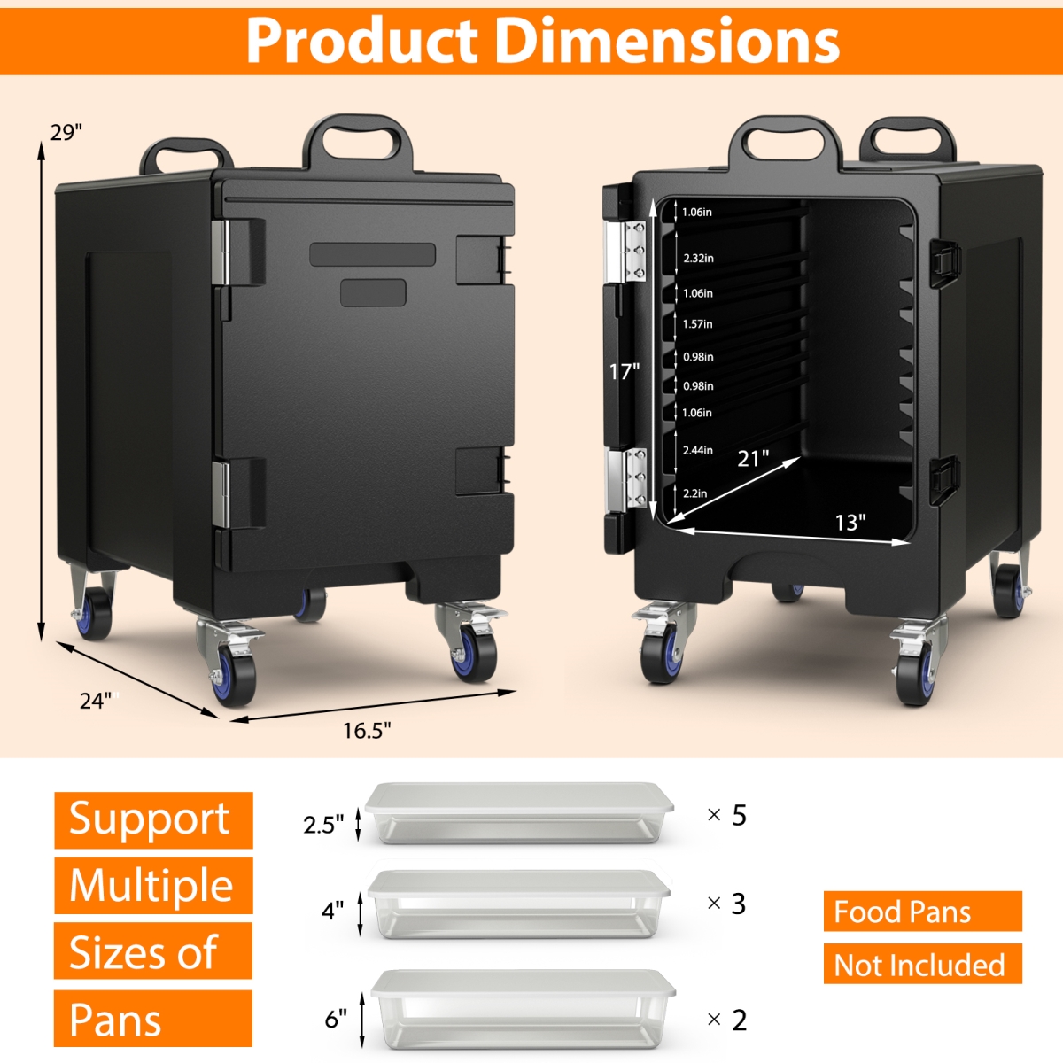 Picture of Costway NP11316- 2-OP70086 Stackable Insulated Food Pan Carrier 81 qt. LLDPE Food Box Carrier - 3 Piece