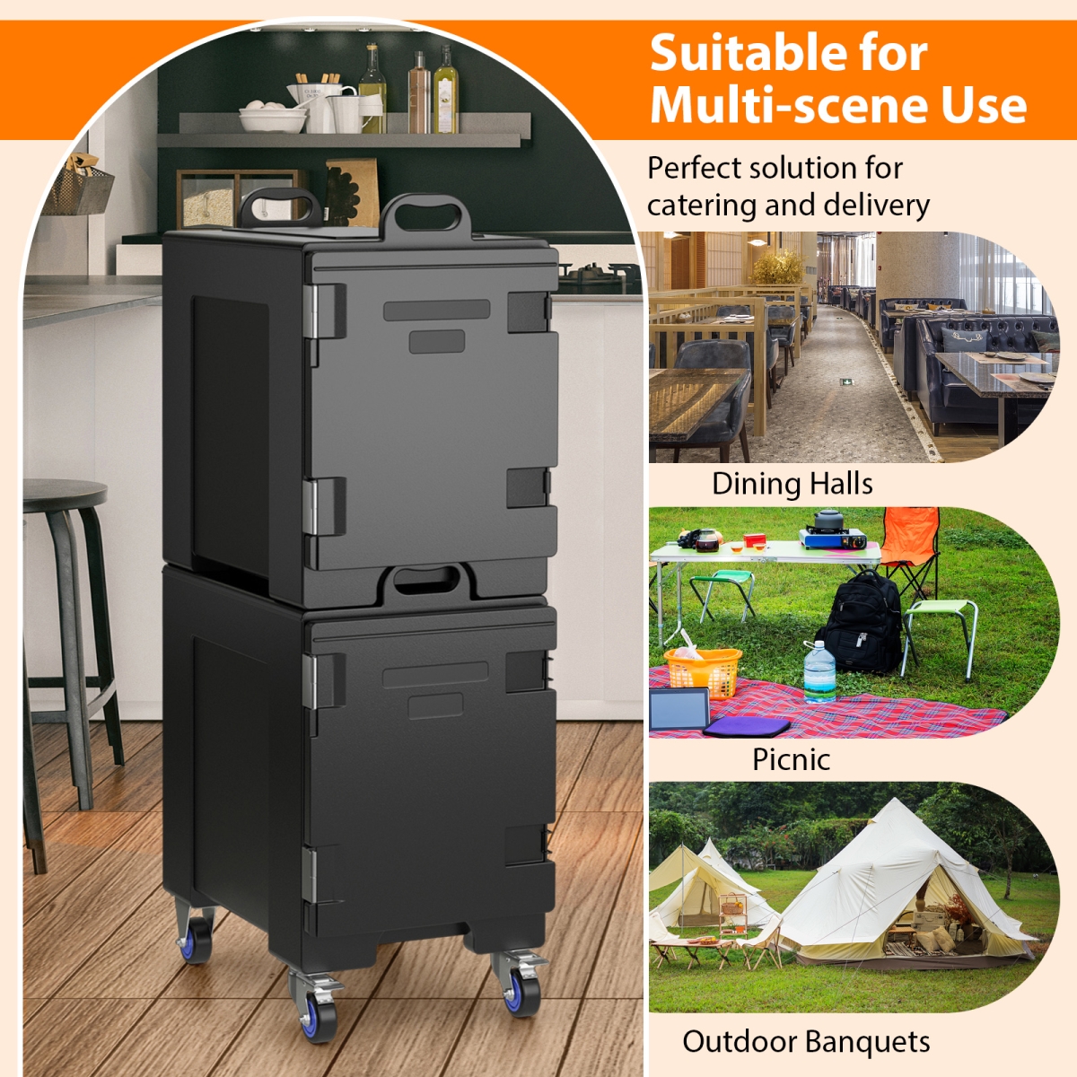 Picture of Costway NP11316- 2-OP70086 Stackable Insulated Food Pan Carrier 81 qt. LLDPE Food Box Carrier - 3 Piece