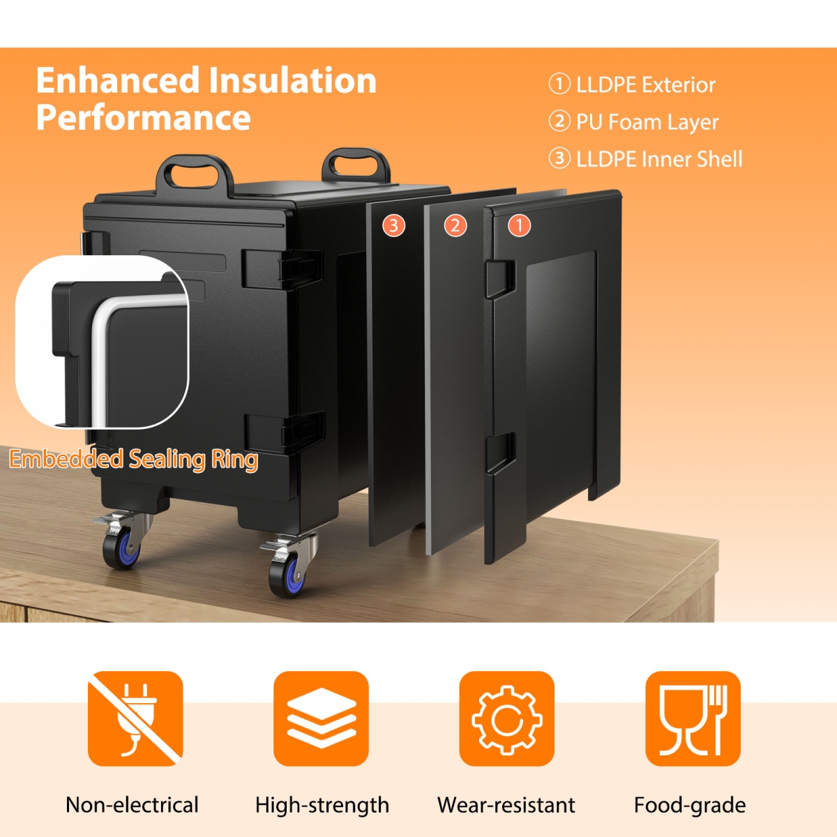Picture of Costway NP11316- 2-OP70086 Stackable Insulated Food Pan Carrier 81 qt. LLDPE Food Box Carrier - 3 Piece