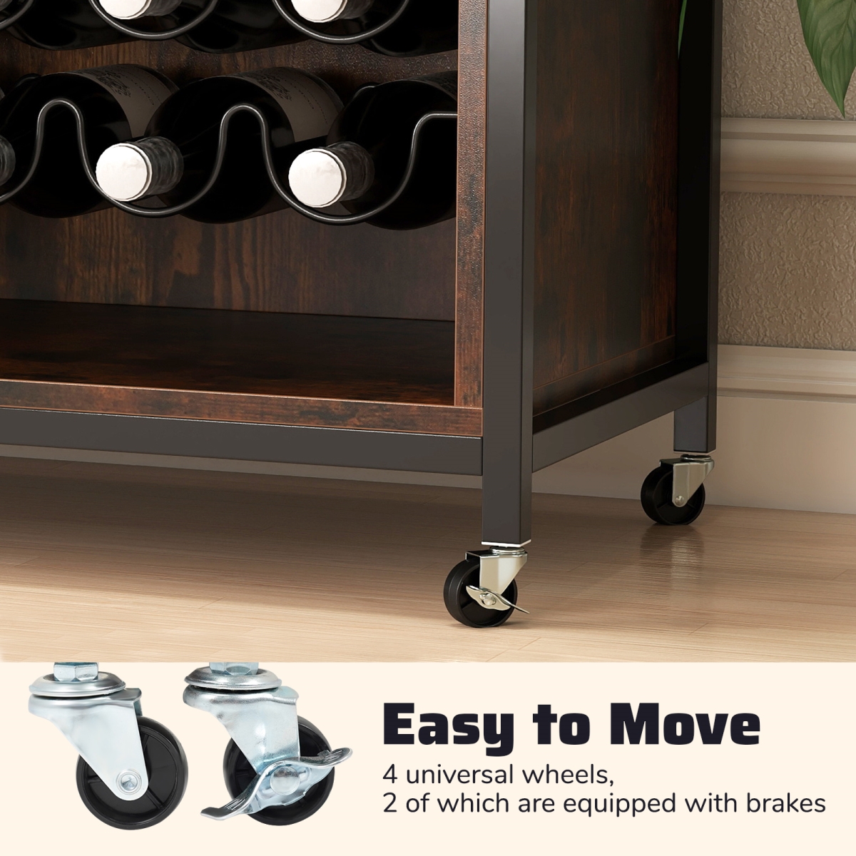 Picture of Costway JV12852US-CF Wine Bar Cabinet with LED Light & Adjustable Shelves - Rustic Brown