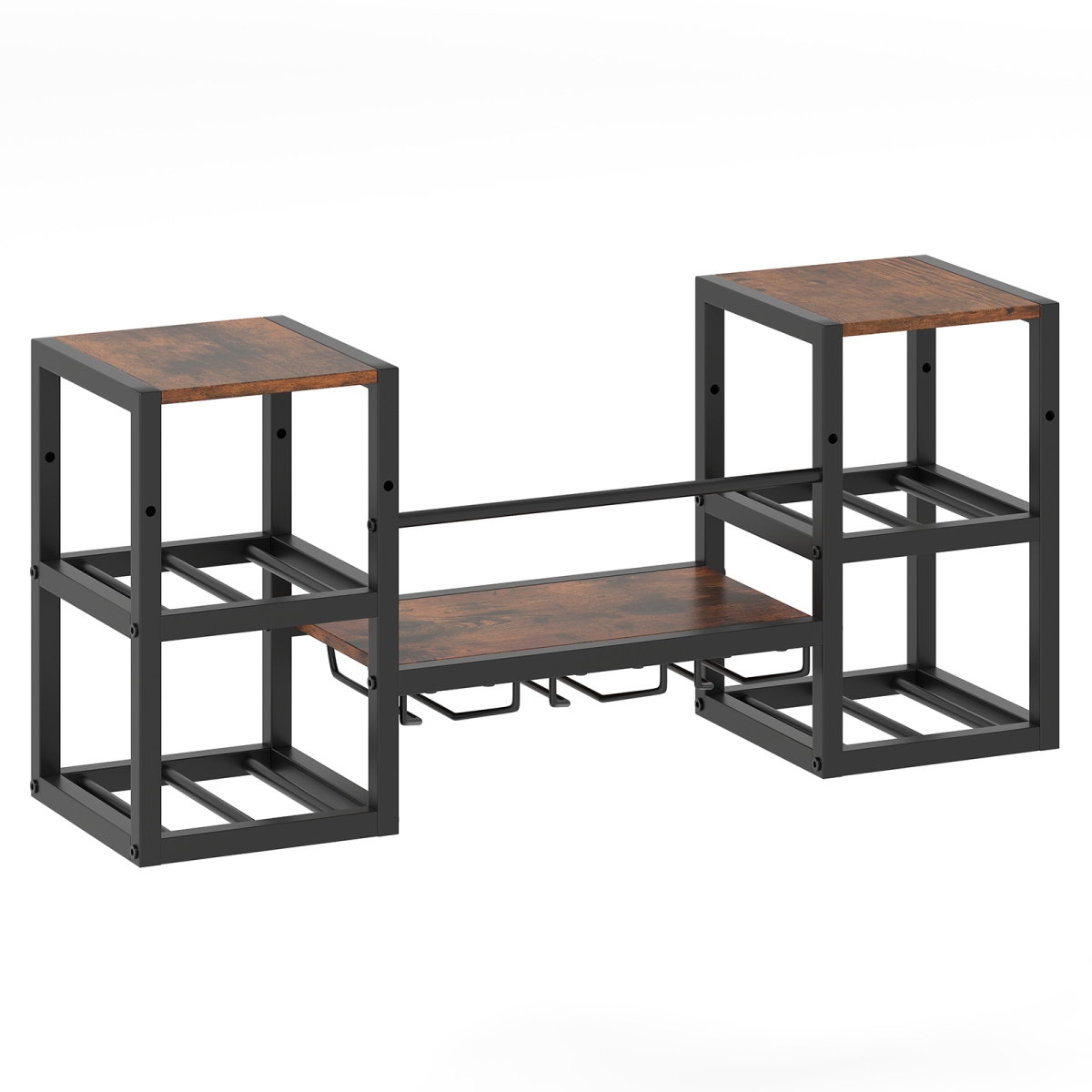 Picture of Costway JV12773CF Heavy-Duty Wall Mounted Wine Rack with Glass Holder Metal Frame 8-Bottle - Rustic Brown