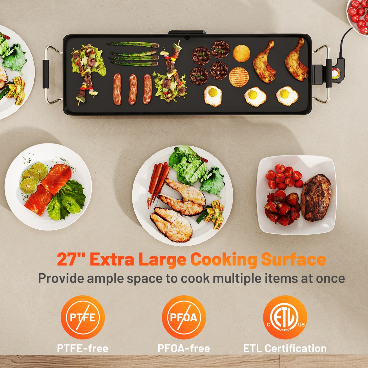 Picture of Costway ES10483US 27 in. Electric Griddle Nonstick BBQ Grill with Adjustable Temperature - Small