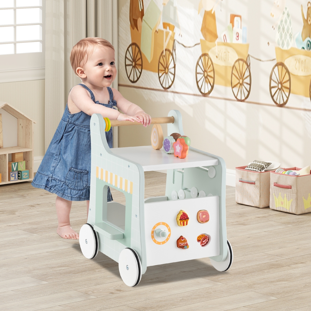 BC10288GN 2-in-1 Baby Walker with Storage & Ice Creams for 1 Plus Years Old - Light Green