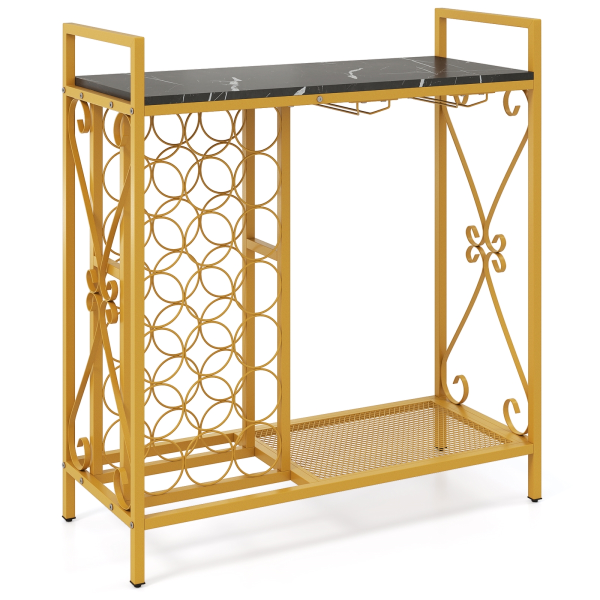 Picture of Costway JV12128DK 21 Freestanding Floor Wine Bottle Wine Rack Organizer with Glass Holder - Golden