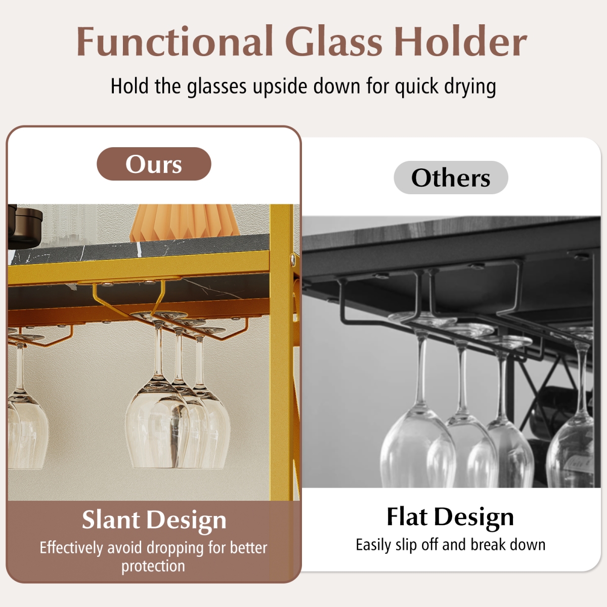 Picture of Costway JV12128DK 21 Freestanding Floor Wine Bottle Wine Rack Organizer with Glass Holder - Golden