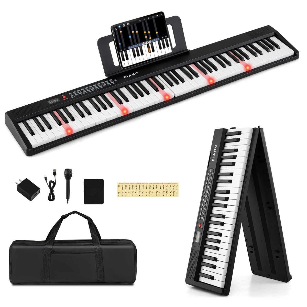 MU10132US-DK 88 Key Foldable Piano Keyboard Portable Semi Weighted Electric - Black