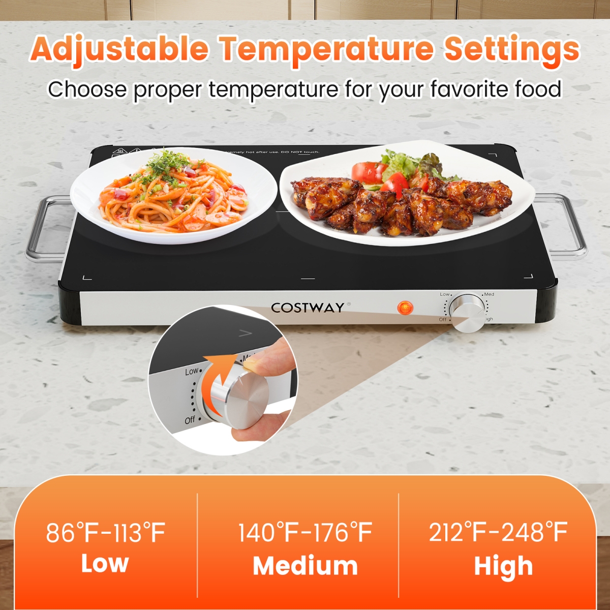 Picture of Costway ES10507US Electric Warming Tray Food Warmer with Adjustable Temperature Control, Black