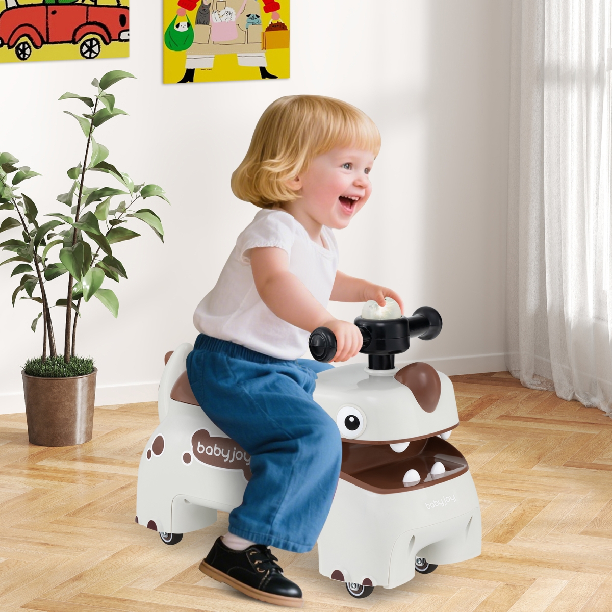 TQ10398WH Toddler Ride-on Toy Walking Sliding Car with Lights & Music, White