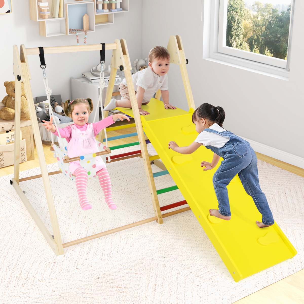 TS10247CL 4-in-1 Indoor Jungle Gym with Baby Swing & Climbing Ramp, Multi Color