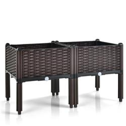 GT3742BN 2 Set Elevated Plastic Raised Garden Bed Planter Kit for Flower Vegetable Grow, Brown