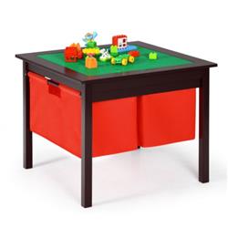 HW68589CF 2-in-1 Kids Double-Sided Activity Building Block Table with Drawer, Brown