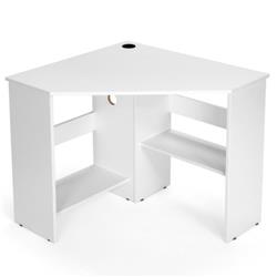 JV10265WH Corner Computer Desk Triangle Writing Workstation with Storage Shelf, White