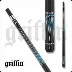 Gr54 18 18 Oz Griffin Pool Cue&#44; Black With White Teardrop & Turquoise Points