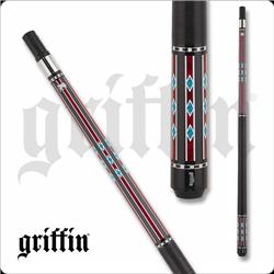 Gr55 18 18 Oz Griffin Pool Cue&#44; Black With Burgundy Lines & Turquoise Diamonds