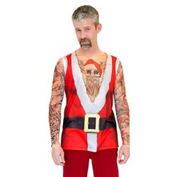 F130743-s Mens Santa Suit With Tattoos Top, Red - Small