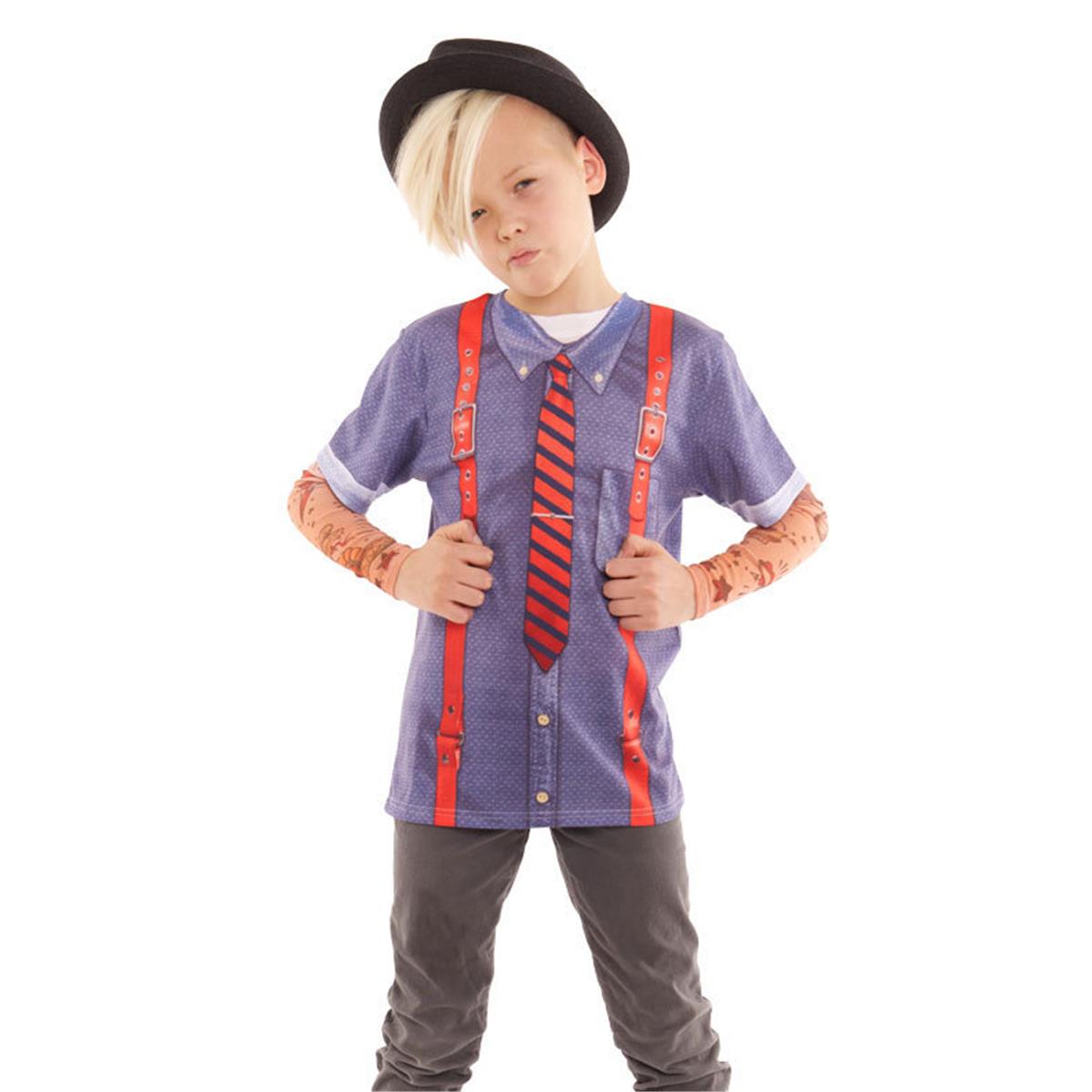 F134198-l Youth Hipster With Suspender Tattoo, Blue - Large