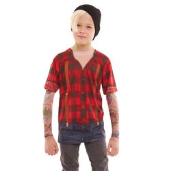 F134201-s Youth Lumberjack Tattoo Tee With Mesh Sleeves - Small
