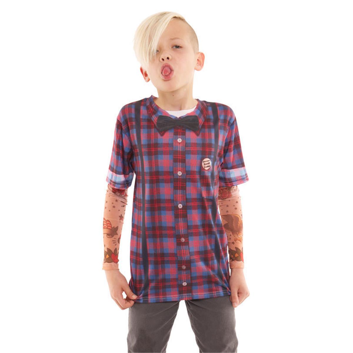 F134202-s Youth Hipster Bow Tie & Suspenders Tattoo Tee With Mesh Sleeves - Small